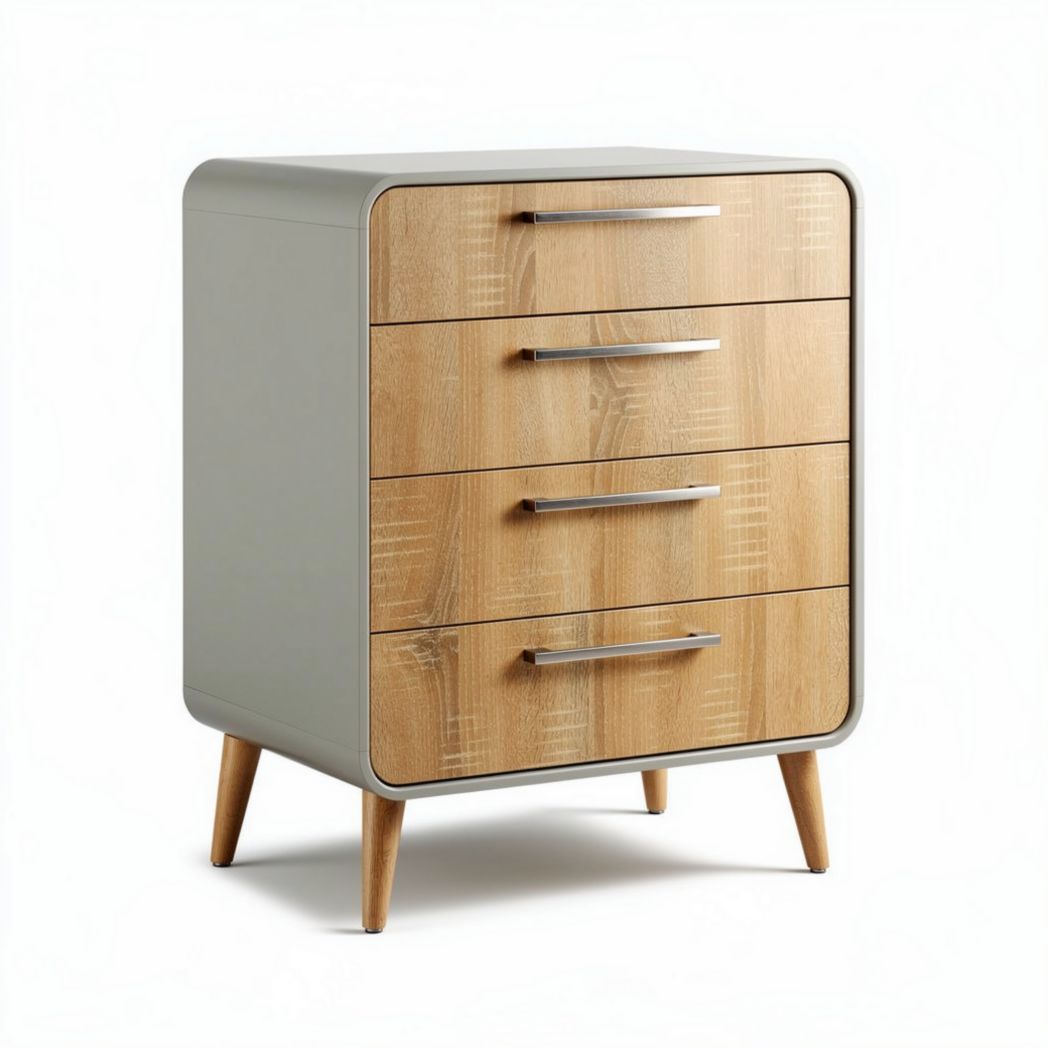 Commode en bois avec quatre tiroirs de 40 x 40 x 80cm couleur grise et chêne