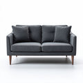 Canapé deux places en tissu gris avec coussins et pieds en bois 160 x 80 x 75cm