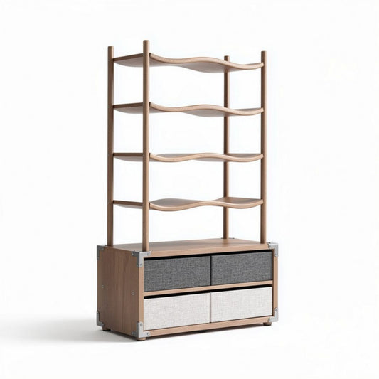 Étagère en bois avec rangement à tiroirs en tissu gris 120 x 40 x 180cm