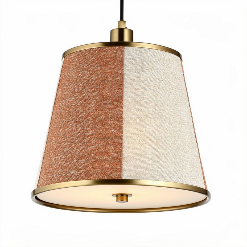 Suspension en tissu beige et orange avec abat-jour en métal doré 20 x 20 x 25cm
