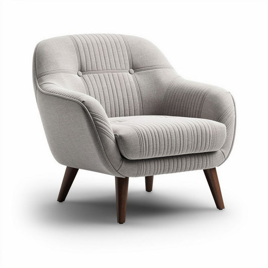 Fauteuil en cuir synthétique et tissu beige et marron avec pieds en bois noir 80 x 80 x 85cm