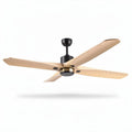 Ventilateur de plafond en bois naturel avec quatre pales noires 120 x 120 x 30cm
