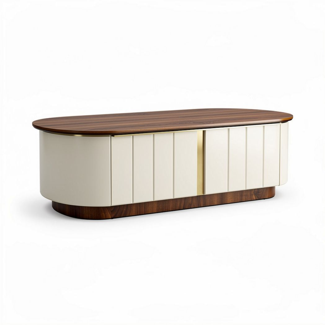 Meuble de salon oval en bois avec finition en laque blanche 150 x 60 x 40cm