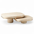 Table basse moderne en marbre beige avec finition dorée 80 x 50 x 30cm