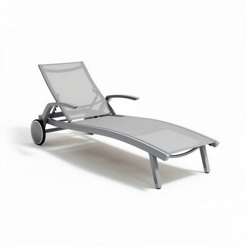 Chaise longue de jardin en aluminium gris avec dossier réglable 190 x 60 x 30cm