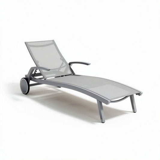 Chaise longue de jardin en aluminium gris avec dossier réglable 190 x 60 x 30cm