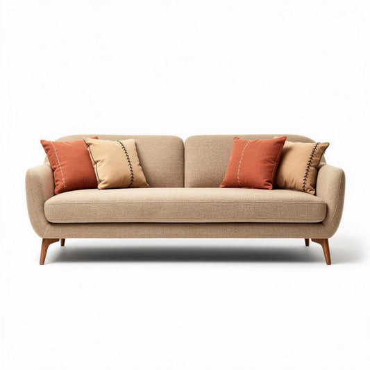 Canapé en tissu gris avec coussins verts 200 x 90 x 80cm
